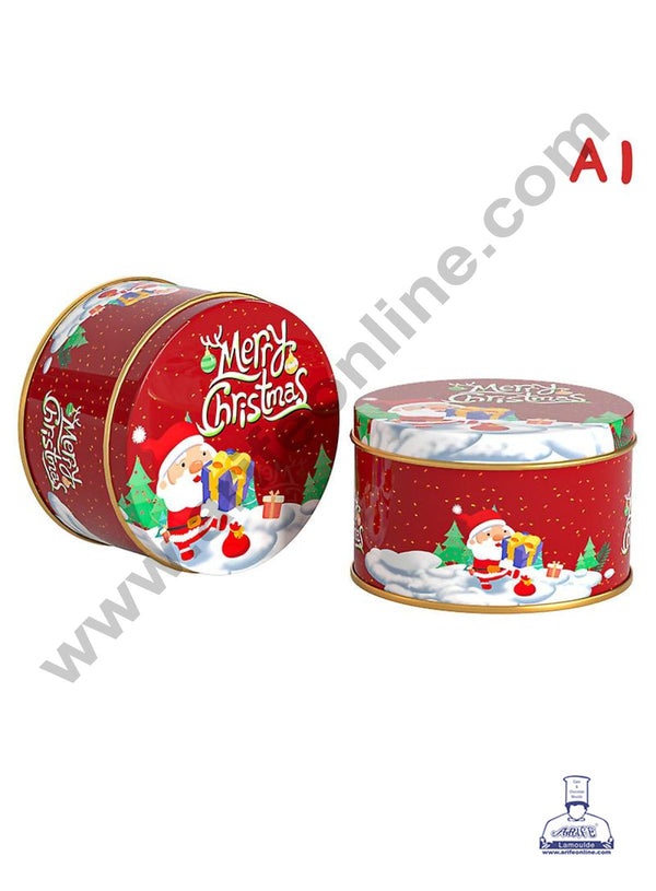 Cake Decor ™Merry Christmas Tins Round Shape - 01 | Round Storage Containers Tins | 1 Pc Pack