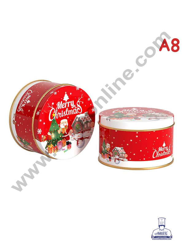 Cake Decor ™Merry Christmas Tins Round Shape - 04 | Round Storage Containers Tins | 1 Pc Pack