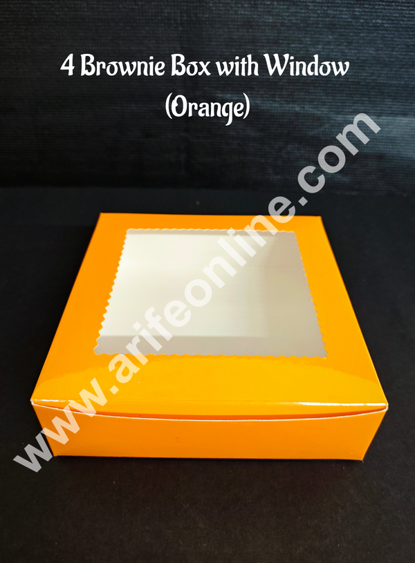 CAKE DECOR™  4 Cavity Brownie Boxes with Clear Window Orange color  | Brownie Carriers - 10 Pcs Pack