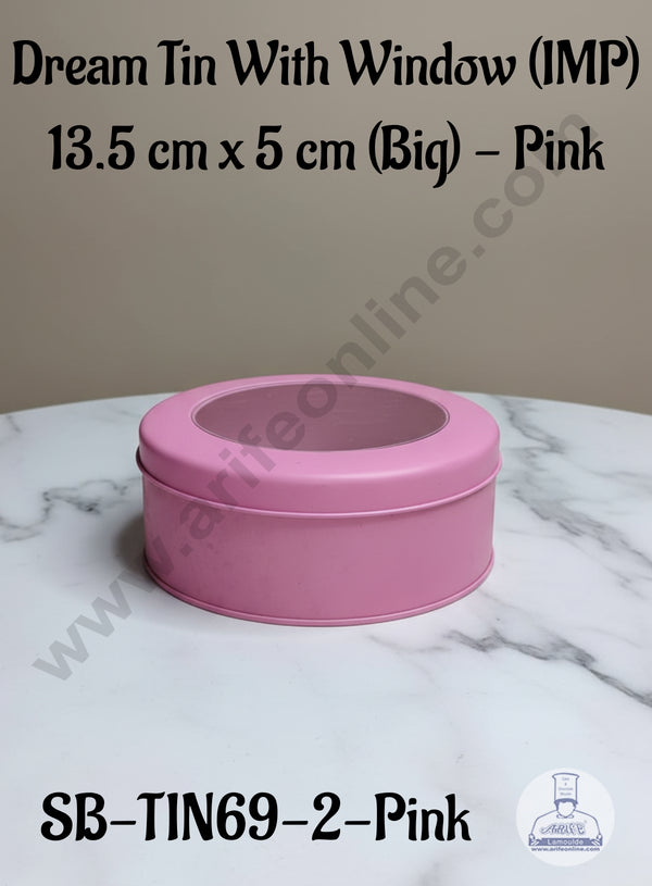 CAKE DECOR™ Dream Tin with Window (IMP) | Dream Cake Tin | Torte cake | Cookie |Pink|13.5 cm x 5 cm|Big