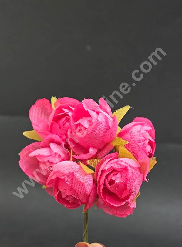 CAKE DECOR™  Small Peony Artificial Flower Bunch For Cake Decoration – Rani Pink ( 6 pc pack )