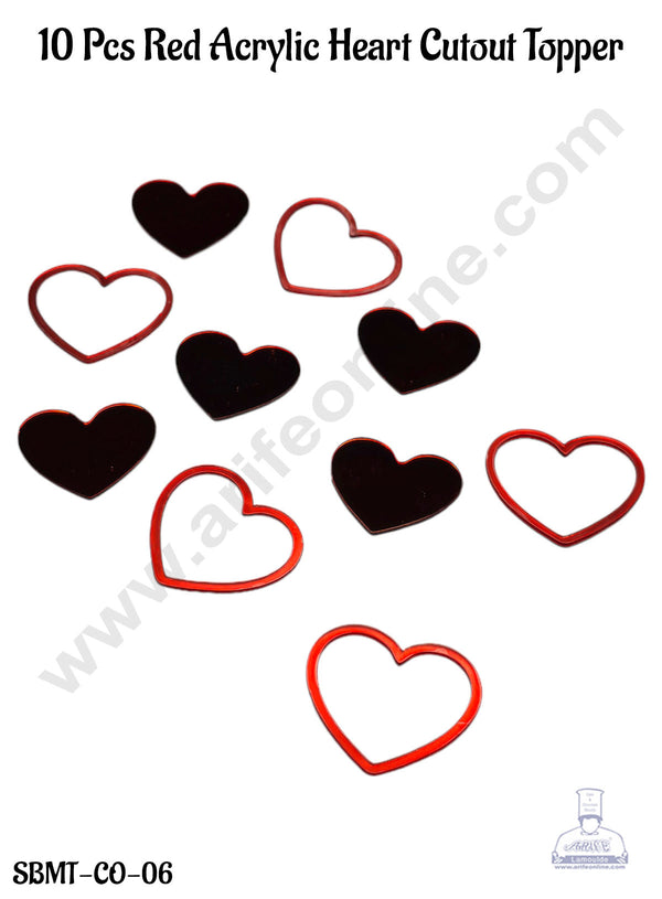 CAKE DECOR™ 10 pcs Red Acrylic Heart Cutout Topper -  ( SBMT-CO-06 )