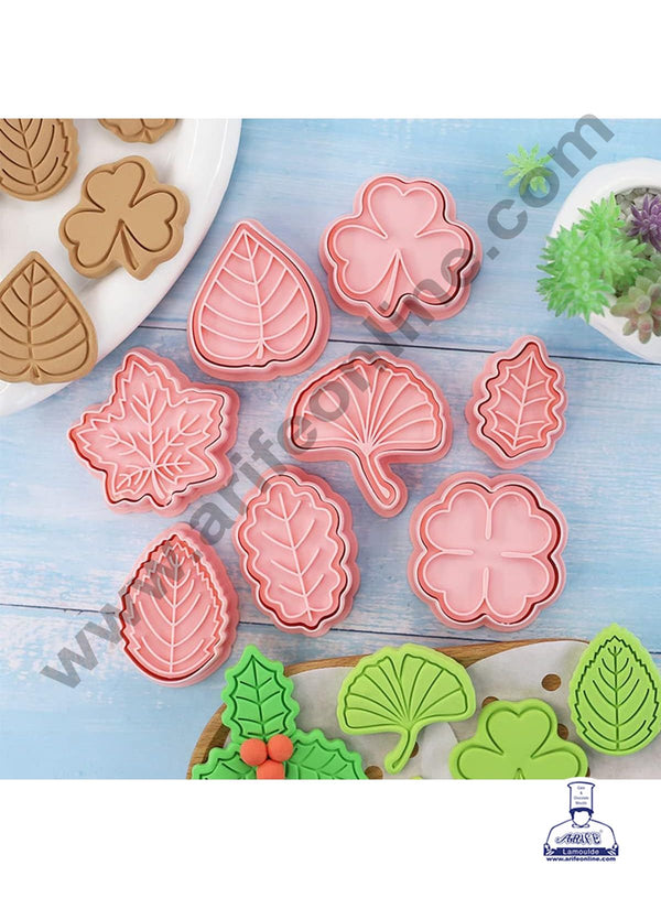 CAKE DECOR™ 8 Pcs Flower & Leaf Shape Plastic Biscuit Cutter 3D Cookie Cutter