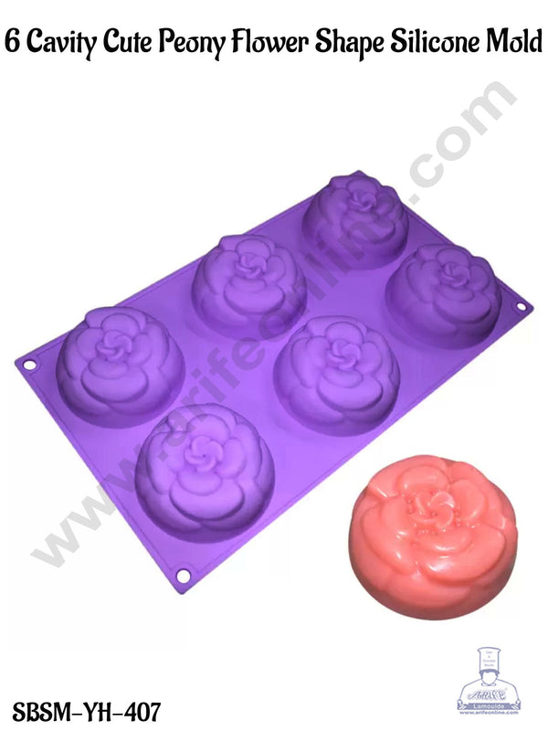 CAKE DECOR™ 6 Cavity Cute Peony Flower Shape Silicone Chocolate Mould Tray (SBSM-YH-407)