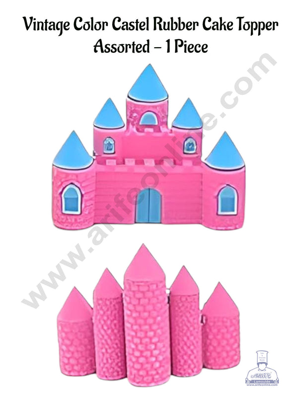 CAKE DECOR™ 1 Piece Mini Vintage Color Castle Rubber Cake Topper - Assorted