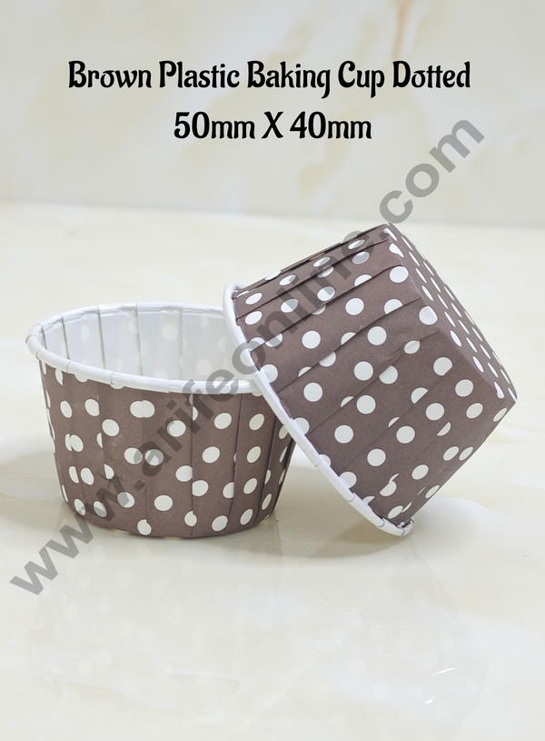 Cake Decor™ Brown Plastic Baking Cup Dotted Direct Bake-able Paper Muffin Cups (50mm X 40mm ) (100 Pcs)