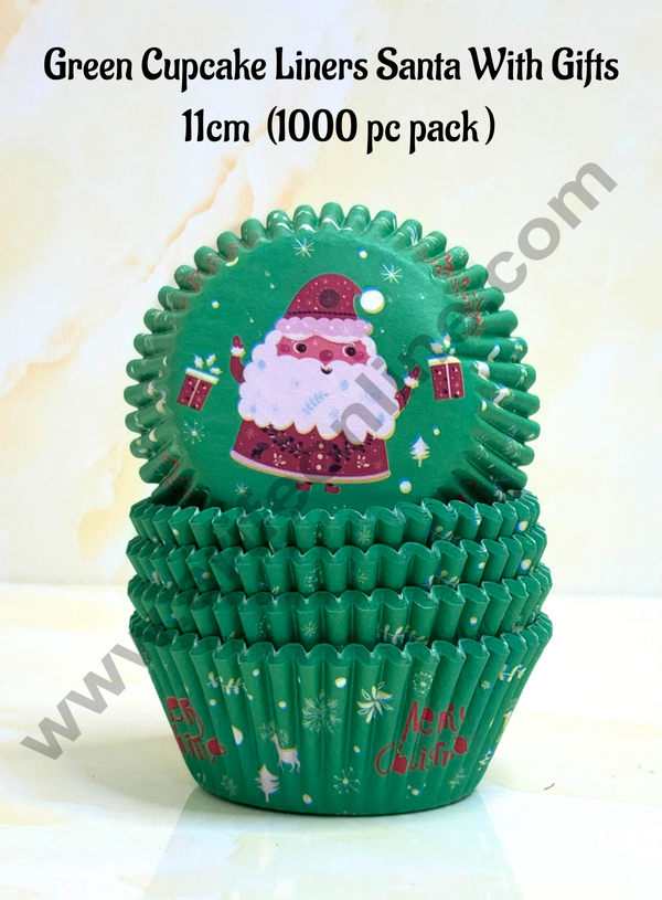 Cake Decor™ Green Cupcake Liner Santa With Gifts - 11 cm | Baking Cups | Cupcake Mold Paper | Muffin  Liners | 1000 pcs Pack