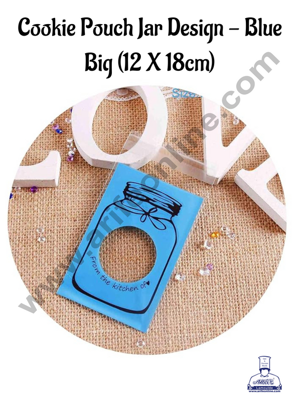 CAKE DECOR™ Cookie Pouch Jar Design - Blue - Big (12 X 18cm) | Mini Packaging Bags | Cellophane Bags | Self Adhesive | 100 Pcs