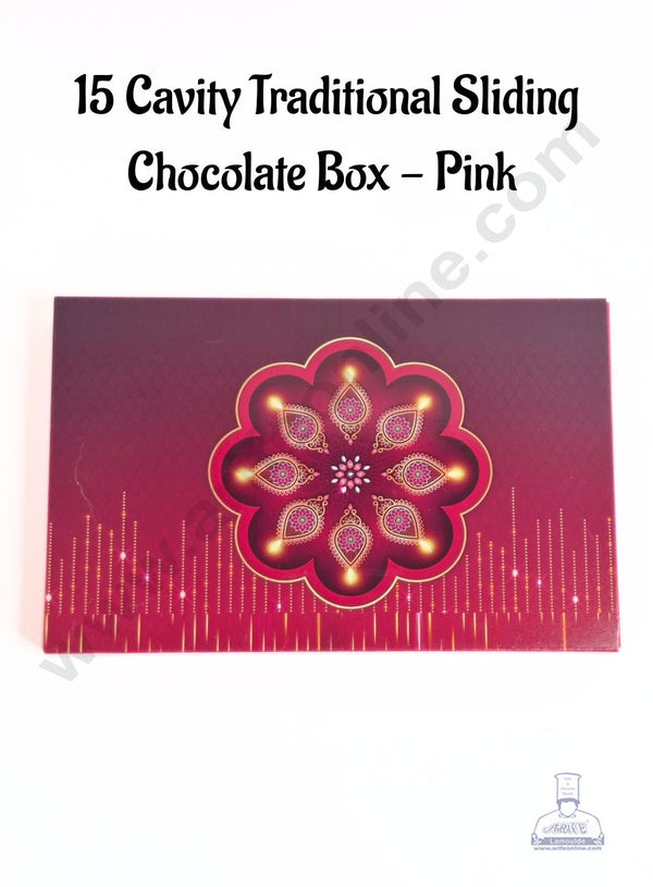 15 Cavity Traditional Sliding Chocolate Box With Cavity  - Pink  (10 Pcs Pack) - CAKE DECOR™