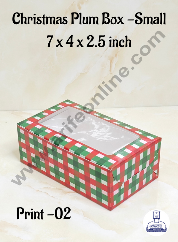 CAKE DECOR™ Red & Green Checks Christmas Theme Plum Cake Box Clear Window, Plum Carriers – Small 250 g ( 10 Pcs Pack)