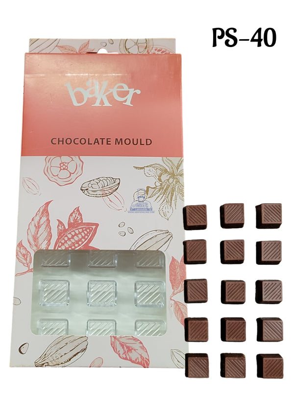CAKE DECOR™ Regular Bakers 24-Cavity Polycarbonate Square Chocolate Mold with Striated/Crisscross Design |SBPS-40|1 Piece|
