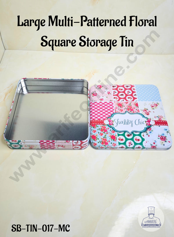 CAKE DECOR™ Large Multi-Patterned Floral Square Storage Tin - SB-TIN-017-MC