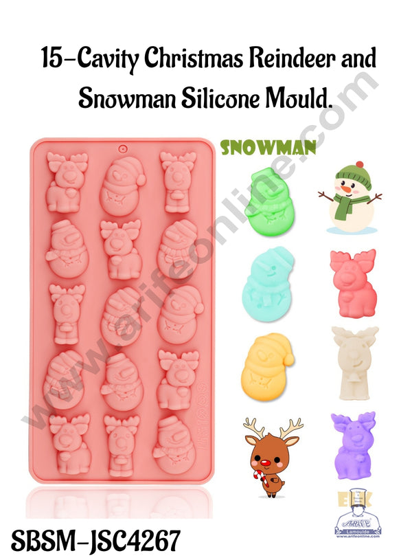 CAKE DECOR™ 15-Cavity Christmas Reindeer and Snowman Silicone Mould - SBSM-JSC4267