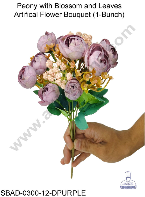 CAKE DECOR™ Peony with Blossom and Leaves Artificial Flower For Cake Decoration – (1 Bunch)