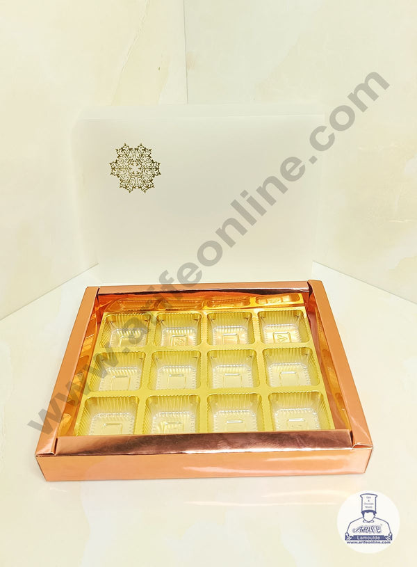 CAKE DECOR™ 12 Cavity Metallic Design Chocolate Box with Sliding Cover & Cavity ( 10 Piece Pack ) - Rose Gold