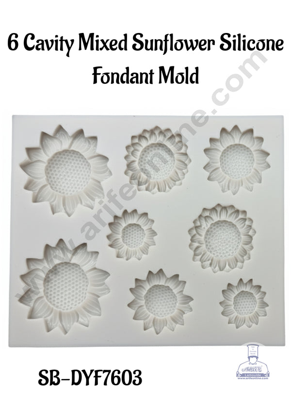 CAKE DECOR™ 6 Cavity Mixed Sunflower Silicone Fondant Mold│SB-DYF7603│