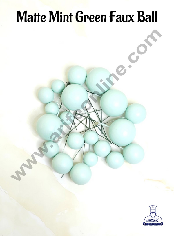 CAKE DECOR™ Matte Pastel Mint Green Faux Ball Topper For Cake and Cupcake Decoration - 20 pcs Pack