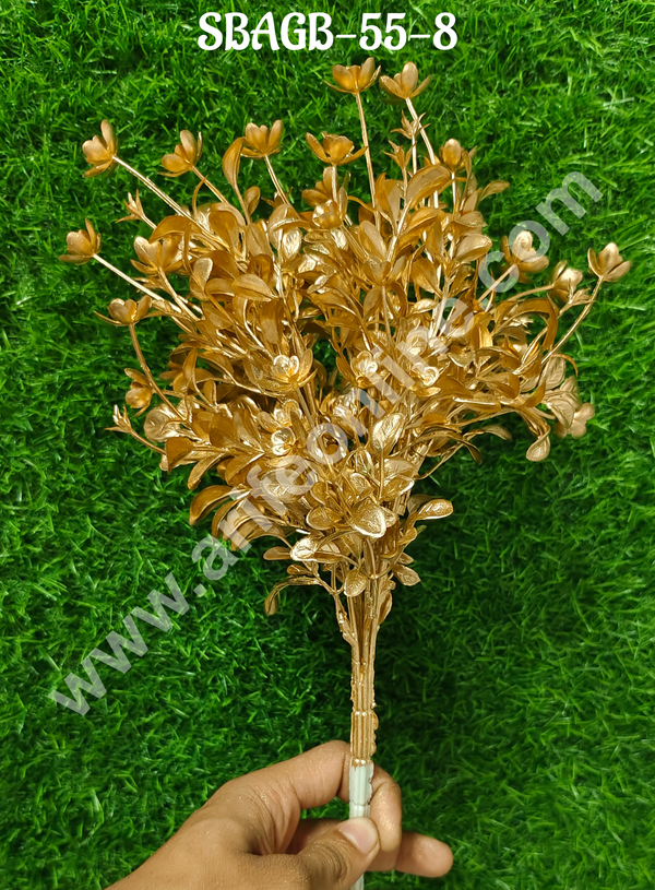 CAKE DECOR™ Artificial Gold Glittered Small Leaf Plant Decorative Item For Cake Decoration- 1 Stick (SBAGB-55-8)