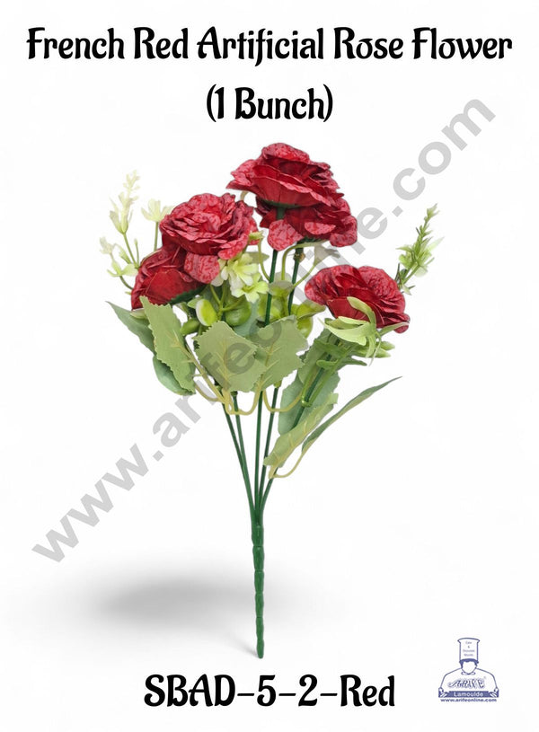 Red French Rose Artificial Flower bunch For Cake Decoration – ( 1 Bunch ) Cake Decor™