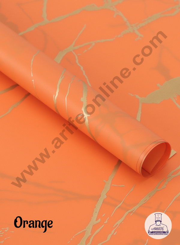 Korean Bouquet Wrapping Sheets | Premium Flower Wrapping Paper Marble Design  (Orange)   - CAKE DECOR™