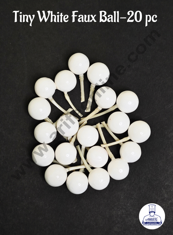 CAKE DECOR™ Tiny White Faux Ball Topper For Cake and Cupcake Decoration - 20 pcs Pack