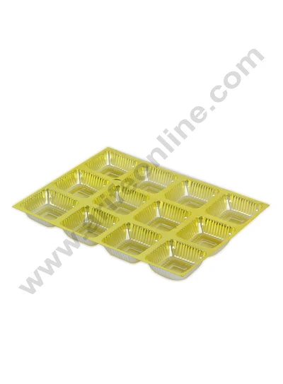 12 Cavity Cake Decor Golden Metallic Color Chocolate Cavity Tray (Pack of 10 pcs) - CAKE DECOR™
