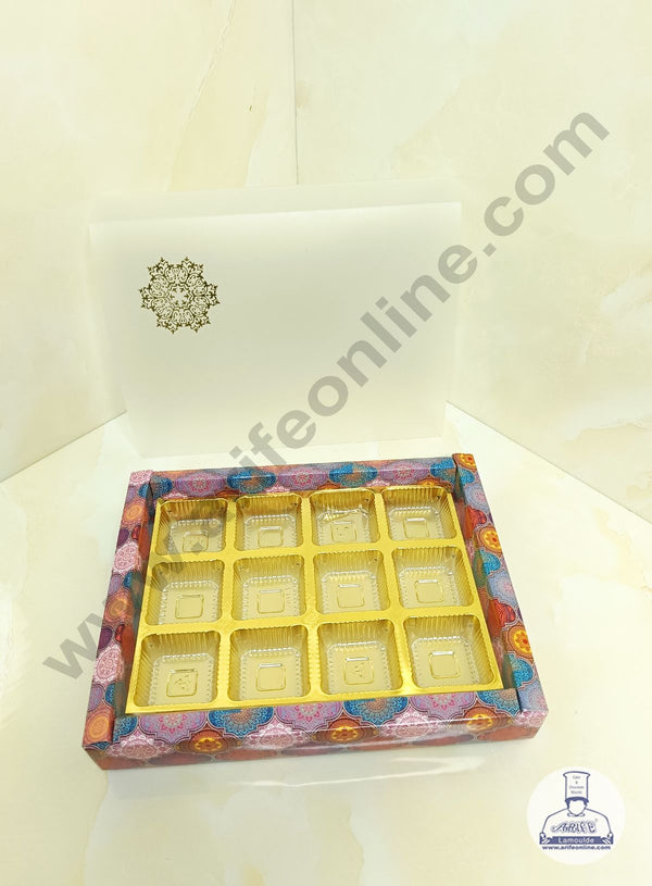 CAKE DECOR™ 12 Cavity Traditional Design Chocolate Box with Sliding Cover & Cavity ( 10 Piece Pack ) - Multicolor