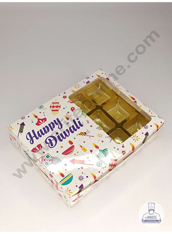 CAKE DECOR™ 12 Cavity Diwali Theme Chocolate Box with Clear Window & Cavity ( 10 Piece Pack ) - White