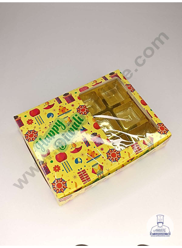 CAKE DECOR™ 12 Cavity Diwali Theme Chocolate Box with Clear Window & Cavity ( 10 Piece Pack ) - Yellow