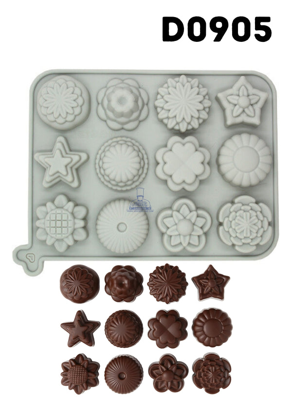 CAKE DECOR™ 12 Cavity Different Flower Silicon Moulds for Soaps and Chocolate Jelly Dessert Moulds