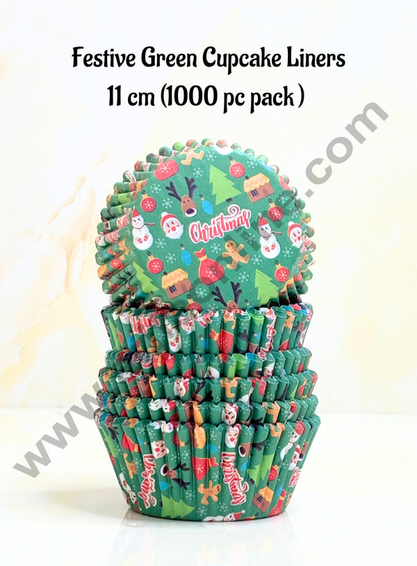 Cake Decor™ Festive Green Christmas Cupcake  Liners - 11 cm | Baking Cups | Cupcake Mold Paper | Muffin  Liners | 1000 pcs Pack