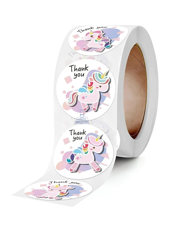CAKE DECOR™ 1 Roll 500pcs Unicorn Theme Thank You Self Adhesive Paper Sticker Labels 25mm
