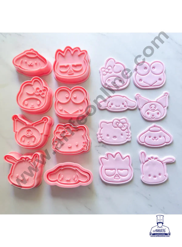 CAKE DECOR™ 8 Pcs Hello Kitty Characters Shape Plastic Biscuit Cutter 3D Cookie Cutter