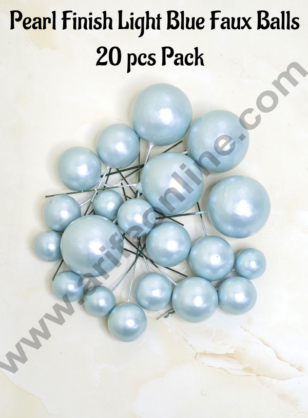 CAKE DECOR™ Pearl Finish Light Blue Faux Balls Topper For Cake and Cupcake Decoration - (20 Pcs Pack)