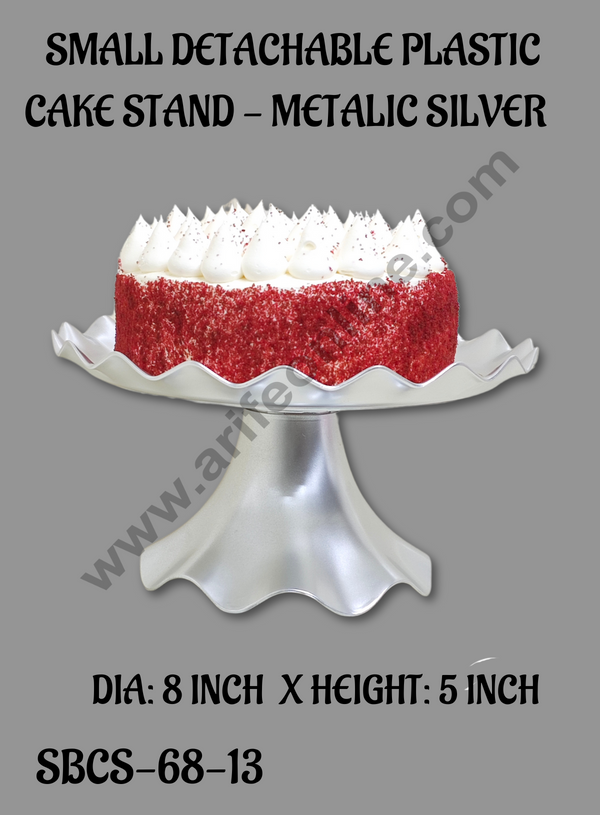 CAKE DECOR™ Small Detachable Plastic Cake Stand Wave Side | Cupcake Stand | Display Stand - Metallic Silver