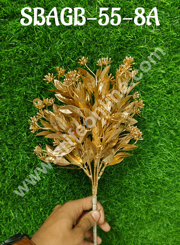 CAKE DECOR™ Gold Artificial  Foliage Leaf Flowers Plants Decorative Item For Cake Decoration- 1 Stick (SBAGB-55-8A)