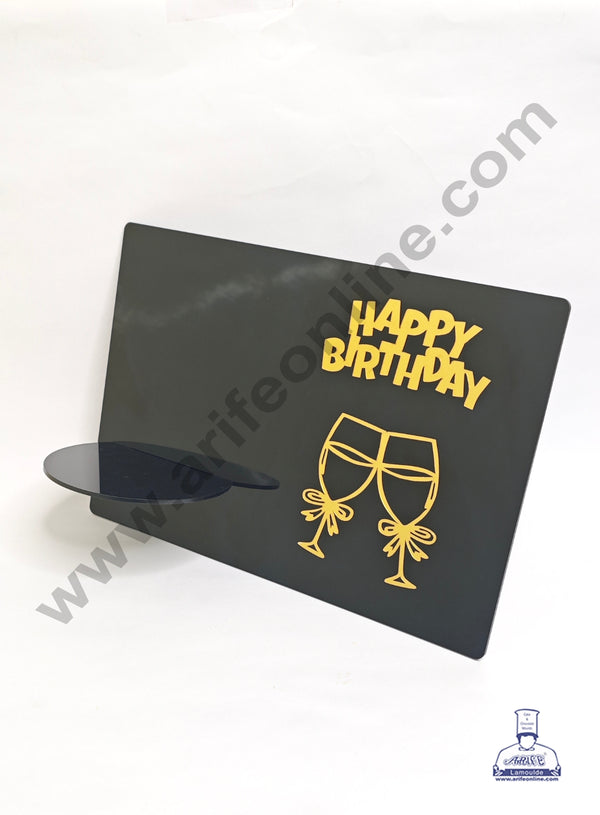 Happy Birthday Acrylic Cake Frame With Two Glasses | Black Detachable Cake Display Stand| Elegant Cake Presentation Board - CAKE DECOR™