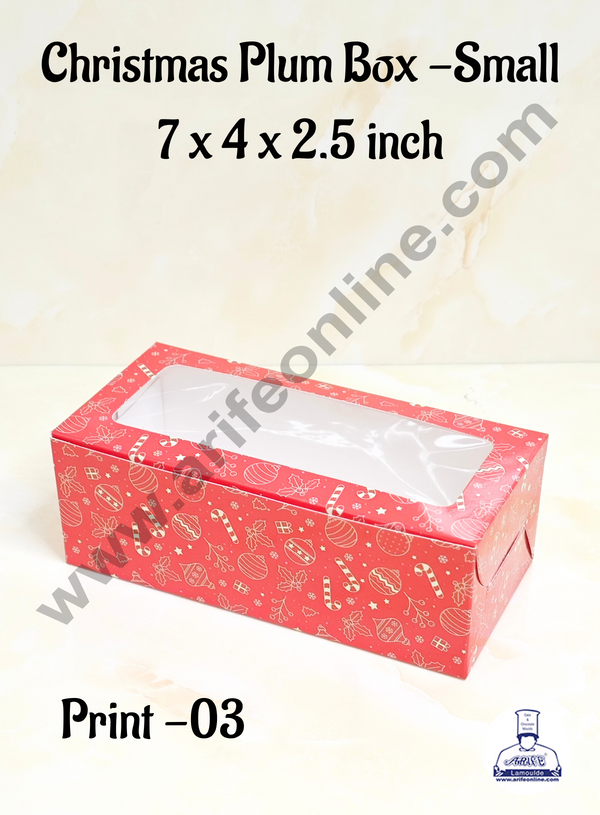 CAKE DECOR™ Red Christmas Theme Plum Cake Box Clear Window, Plum Carriers – Small 250 g ( 10 Pcs Pack)