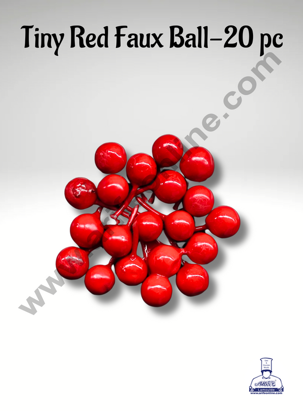 CAKE DECOR™ Tiny Red Faux Ball Topper For Cake and Cupcake Decoration - 20 pcs Pack