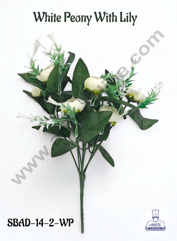 White Peony With Lily Artificial Flower bunch For Cake Decoration – ( 1 Bunch ) Cake Decor™