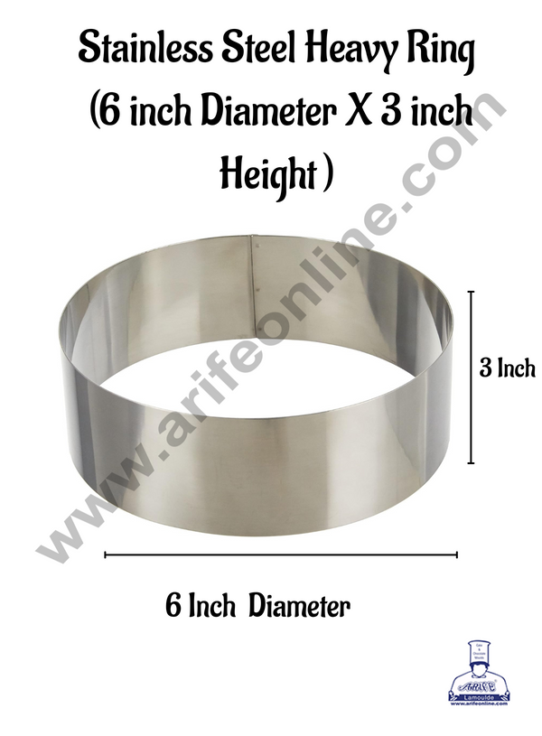 Round Cake Ring and Burger Ring Stainless Steel Heavy Ring (6 inch Diameter X 3 inch Height ) - Cake Decor
