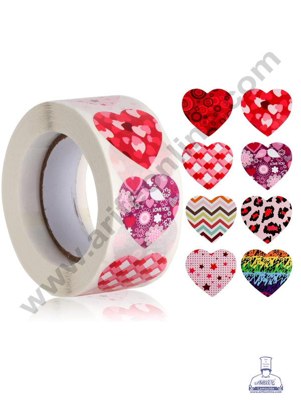 CAKE DECOR™ 1 Roll 500pcs Assorted Print Love Theme Heart Design Thank You Paper Sticker Labels 25mm