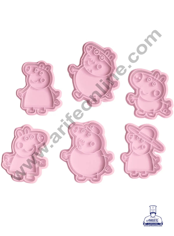 CAKE DECOR™ 6 Pcs Pig Cartoon Characters Shape Plastic Biscuit Cutter 3D Cookie Cutter