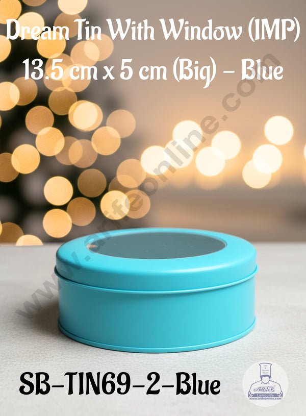 CAKE DECOR™ Dream Tin with Window (IMP) | Dream Cake Tin | Torte cake | Cookie |Blue|13.5 cm x 5 cm|Big