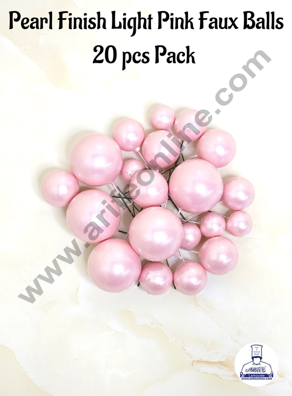 CAKE DECOR™ Pearl Finish Light Pink Faux Balls Topper For Cake and Cupcake Decoration - (20 Pcs Pack)