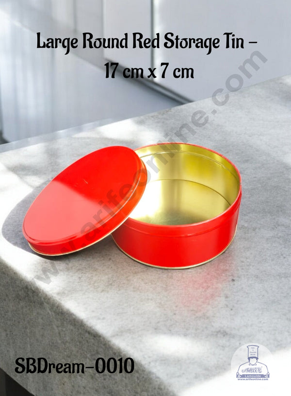 CAKE DECOR™ Large Round Red Storage Tin  - Red Color - (Diameter: 17 cm x Height: 7 cm)