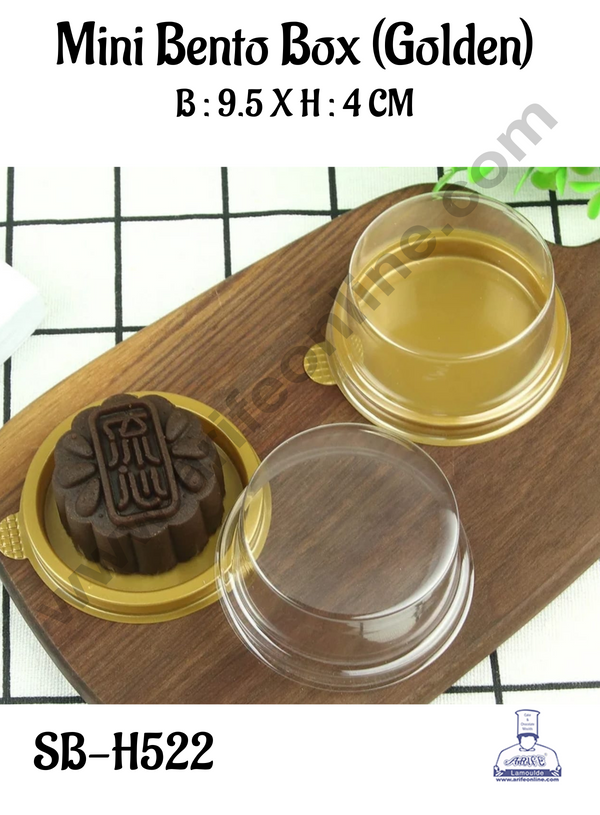 CAKE DECOR™  PVC Mini Round Bento Box With Golden Base Cake Box | Dessert Packaging - 4 inch (1 Pcs Pack)