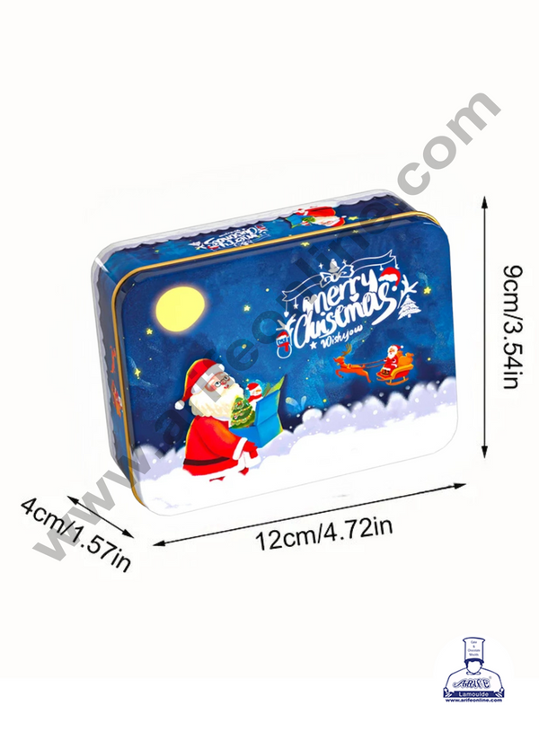 Cake Decor ™ Merry Christmas Tins Rectangle Shape - 04 | Rectangle Storage Containers Tins | 1 Pc Pack