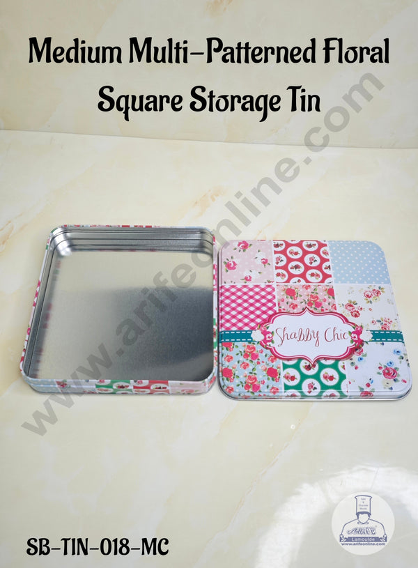 CAKE DECOR™ Medium Multi-Patterned Floral Square Storage Tin - SB-TIN-018-MC
