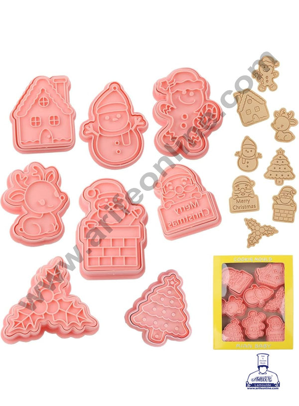 CAKE DECOR™ 8 Pcs Christmas theme Cookie Plastic Biscuit Cutter 3D Cookie Cutter